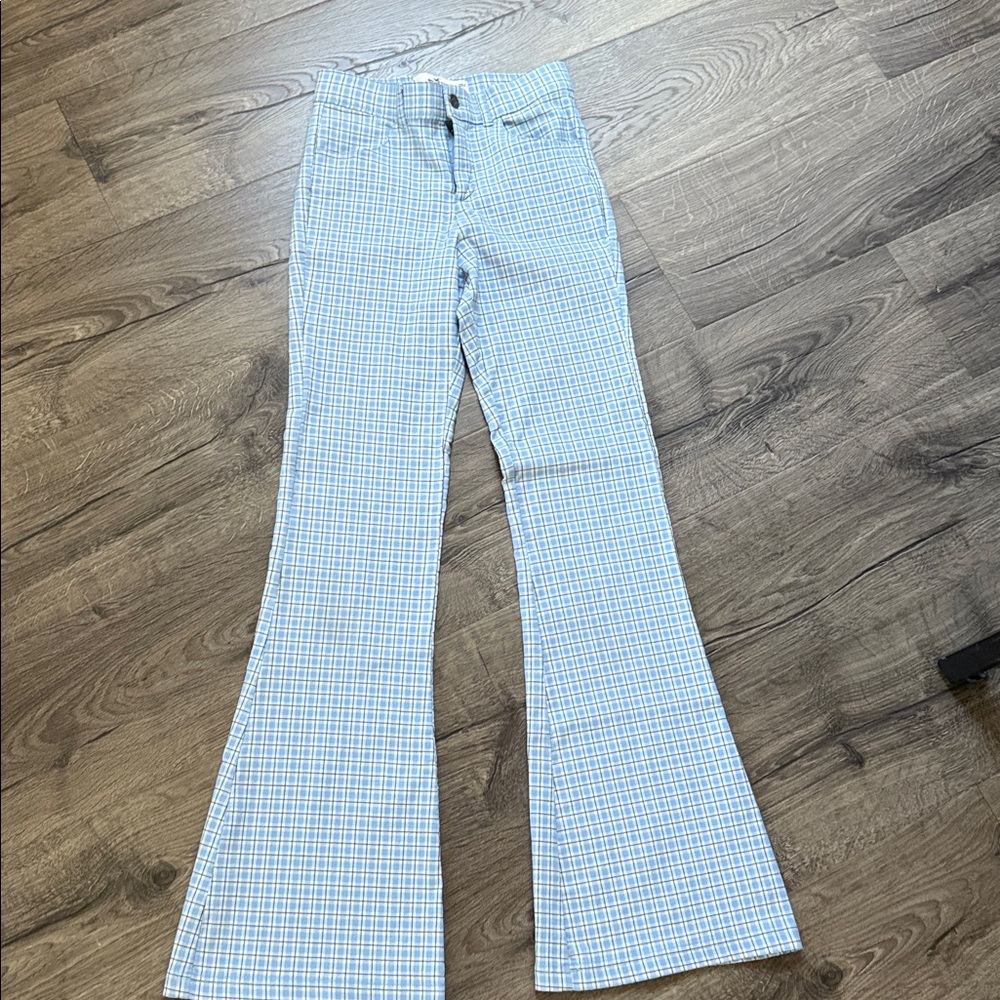 Hollister HIGH Tide stretch plaid Light Blue Checkered Pants 👖 XS